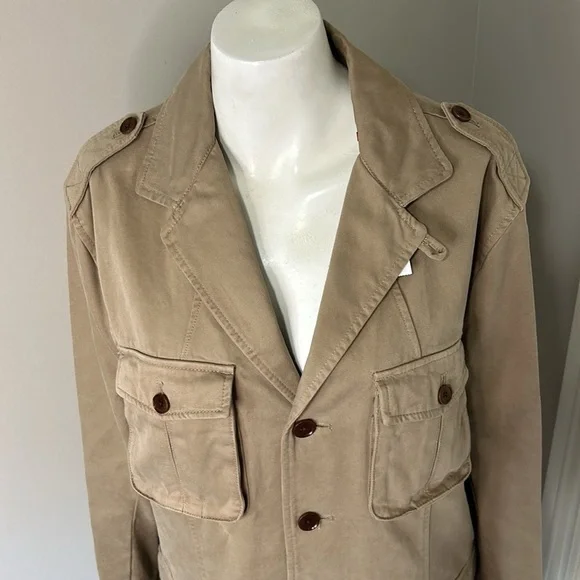 BANANA REPUBLIC Twill Utility Military Jacket Khaki Tan Womens Sz L NEW